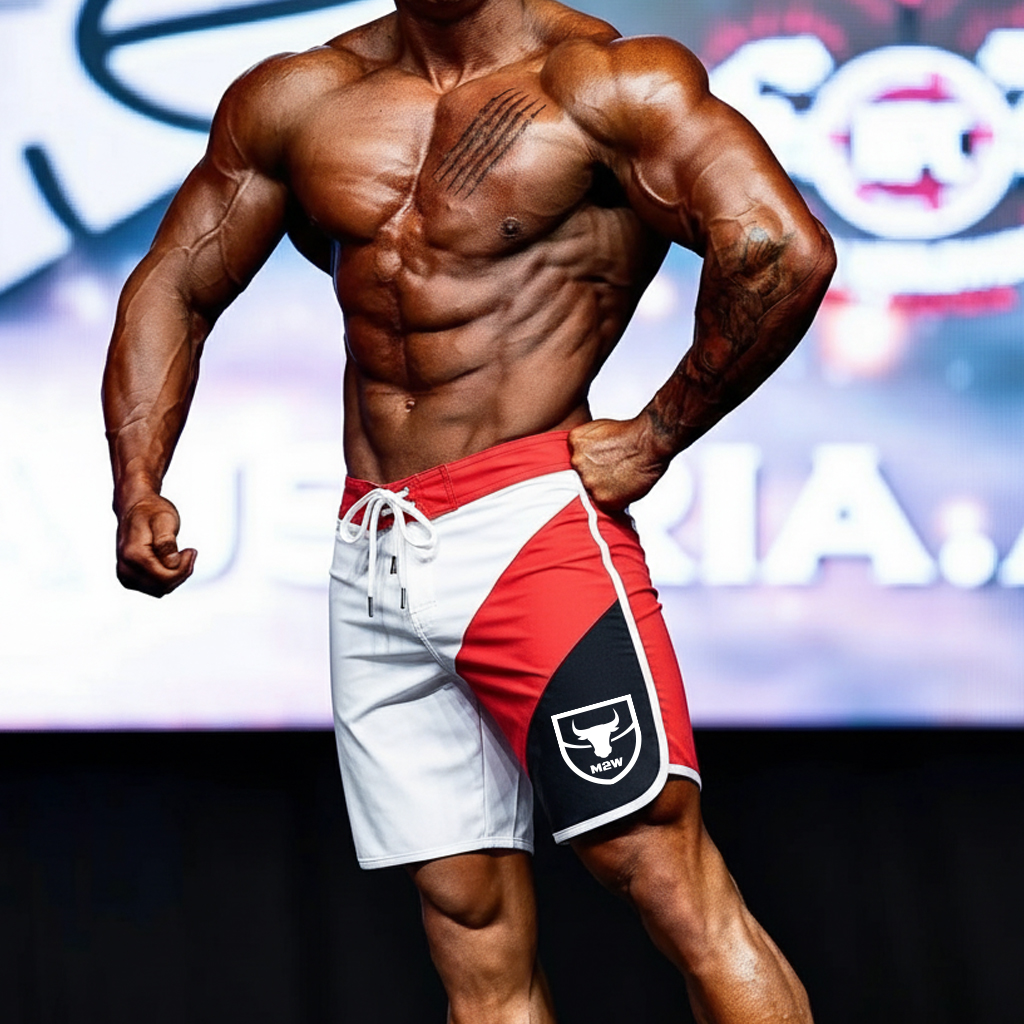 [MetroMuscleWear] IFBB Pro Mens Physique Board Short White (4717-00)