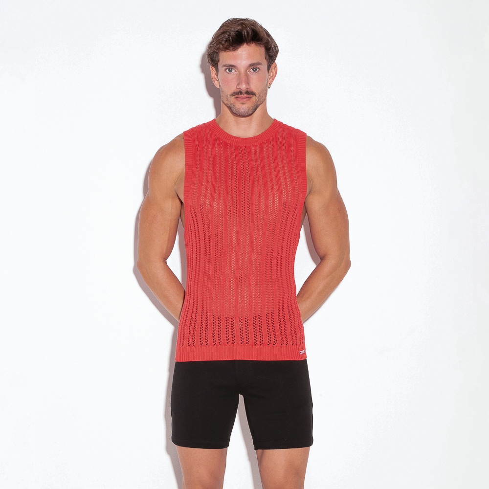 [CODE22] KNITTED STRIPE TANKTOP CORAL (7002-11)