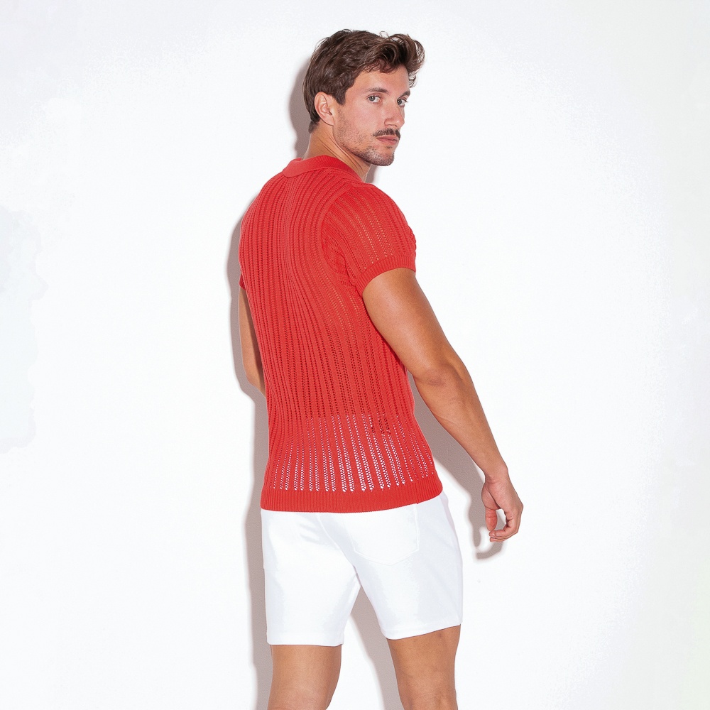[CODE22] KNITTED STRIPE POLO CORAL (7003-11)