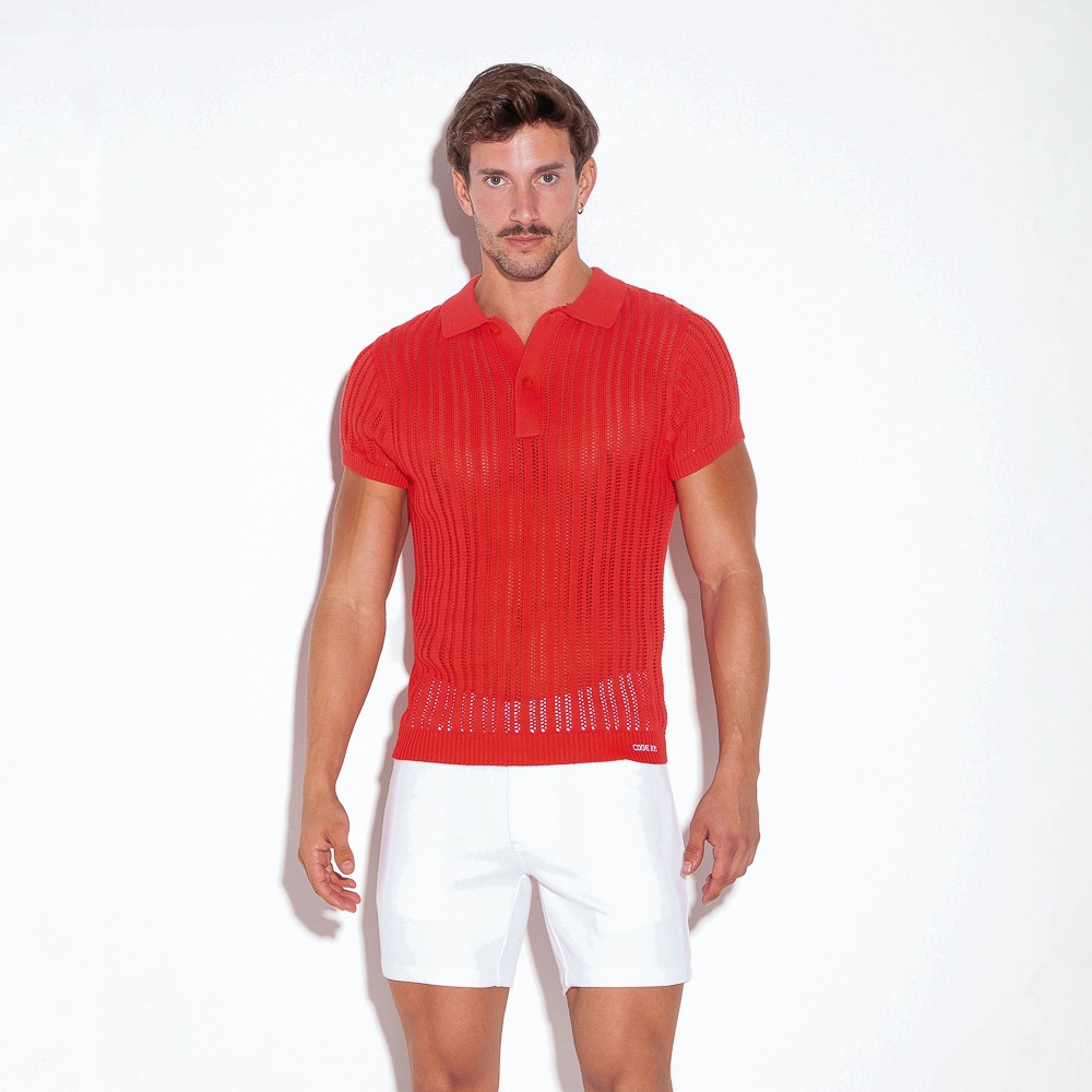 [CODE22] KNITTED STRIPE POLO CORAL (7003-11)