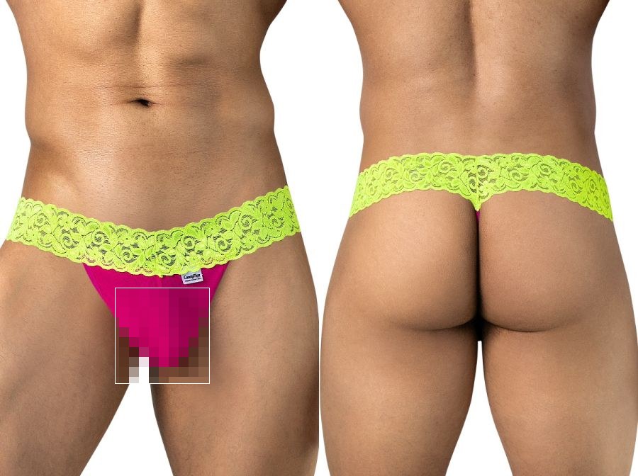 [Candyman] Lace Thongs Hot Pink-Yellow (95015)