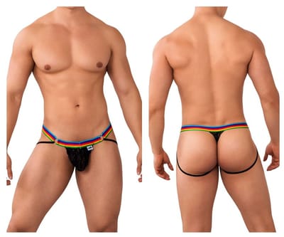 [CandyMan] Jockstrap Thongs Black-Rainbow (99626)