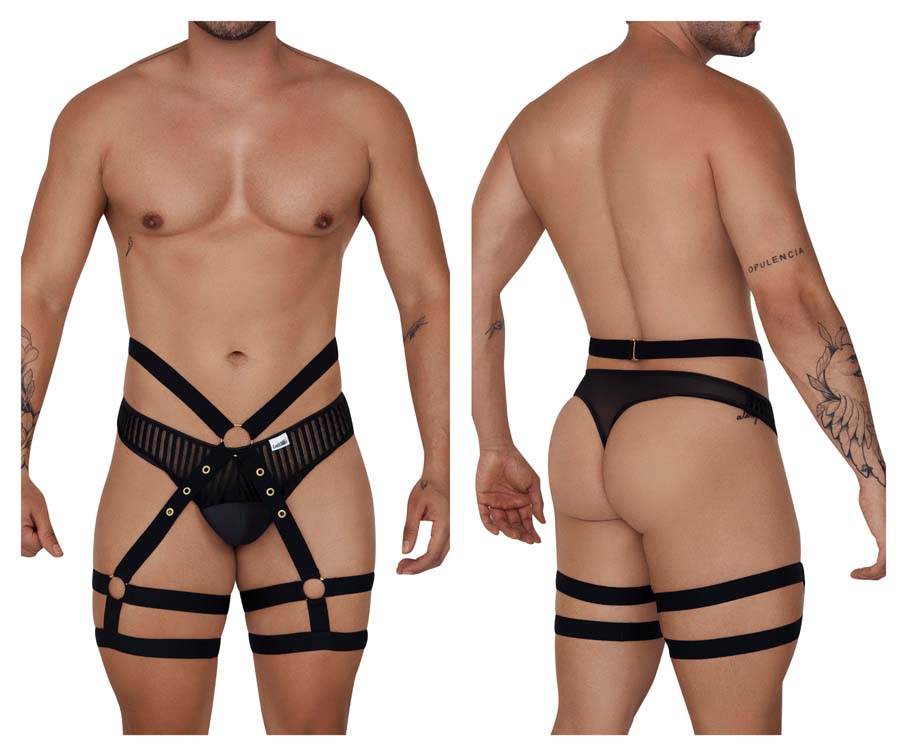 [CandyMan] Garter Thongs Two Piece Set Black (99676)