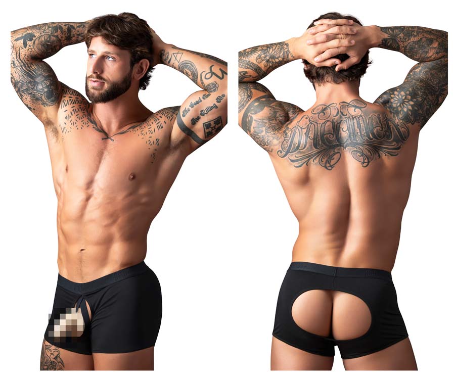 [Male Power] Open Ended Moonshine Short Open Front Elastic Cock Ring Black (162-304)