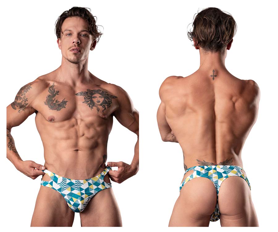 [Male Power] Cut It Out Cut Out Thong Blue-Green-White (237-292)