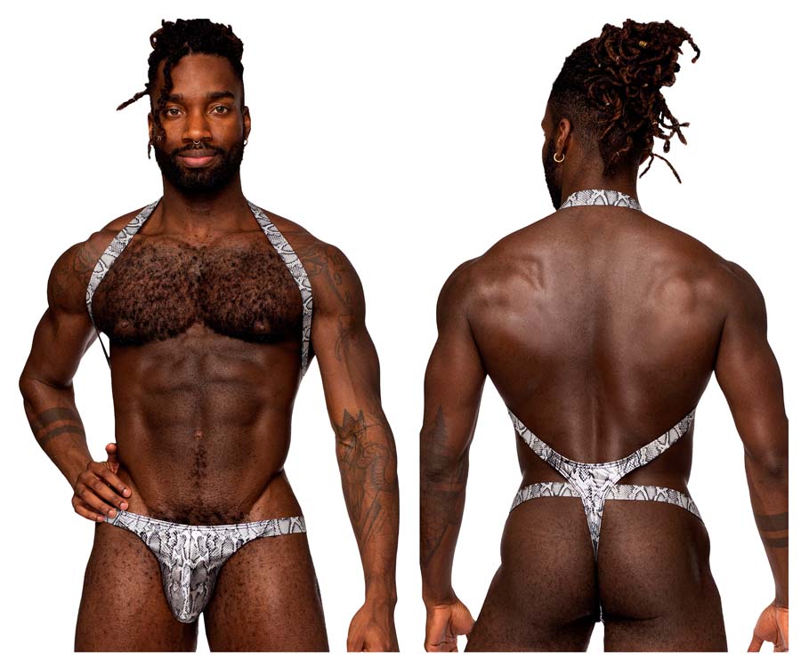 [Male Power] S-naked Shoulder Sling Harness Thong Silver-Black (404-282)