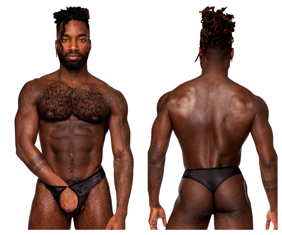 [Male Power] Sassy Lace Open Ring Thong Black (409-280)