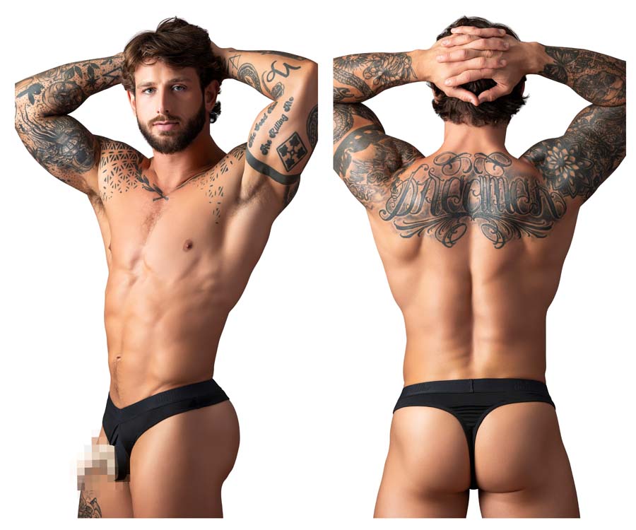 [Male Power] Open Ended Thong Open Front Elastic Cock Ring Black (417-304)