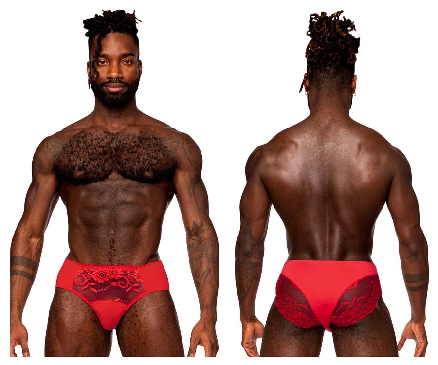 [Male Power] Sassy Lace Bikini Solid Pouch Red (492-280)