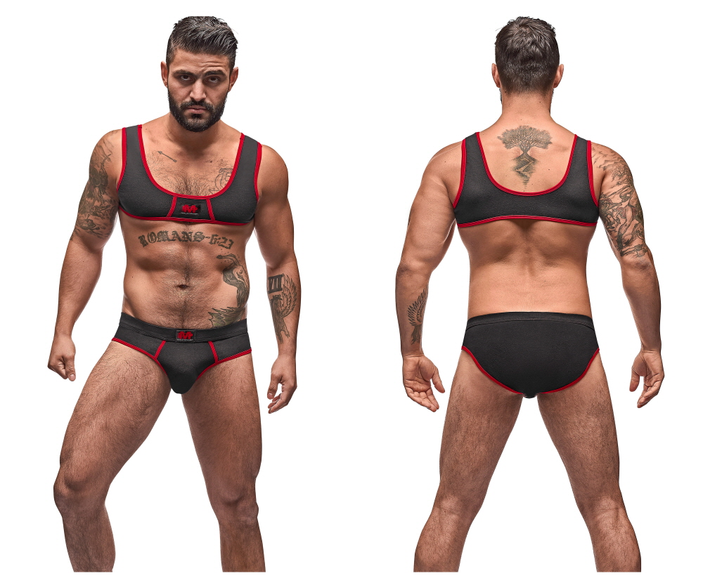 [Male Power] Cotton Spandex Mini Tank Bikini Set Black-Red (100-052)