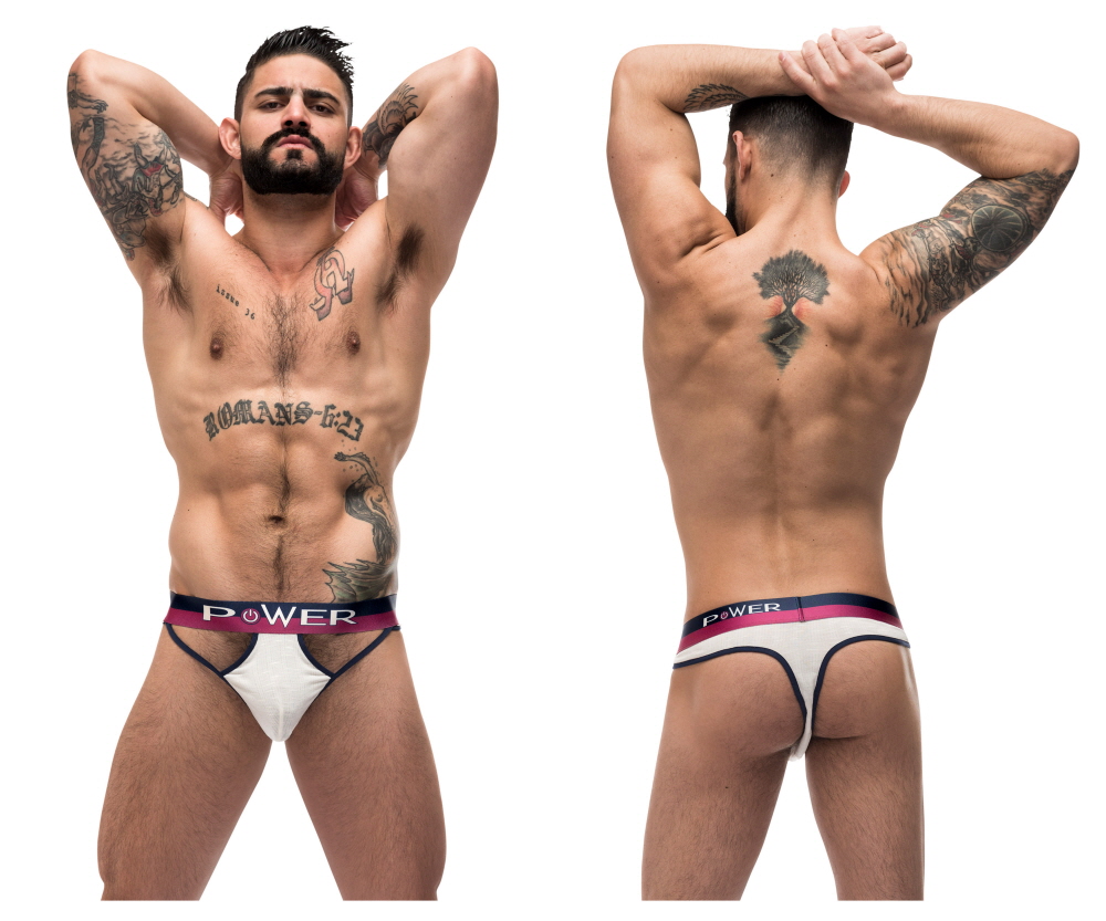 [Male Power] French Terry Cutout Thongs Ivory (237-246)