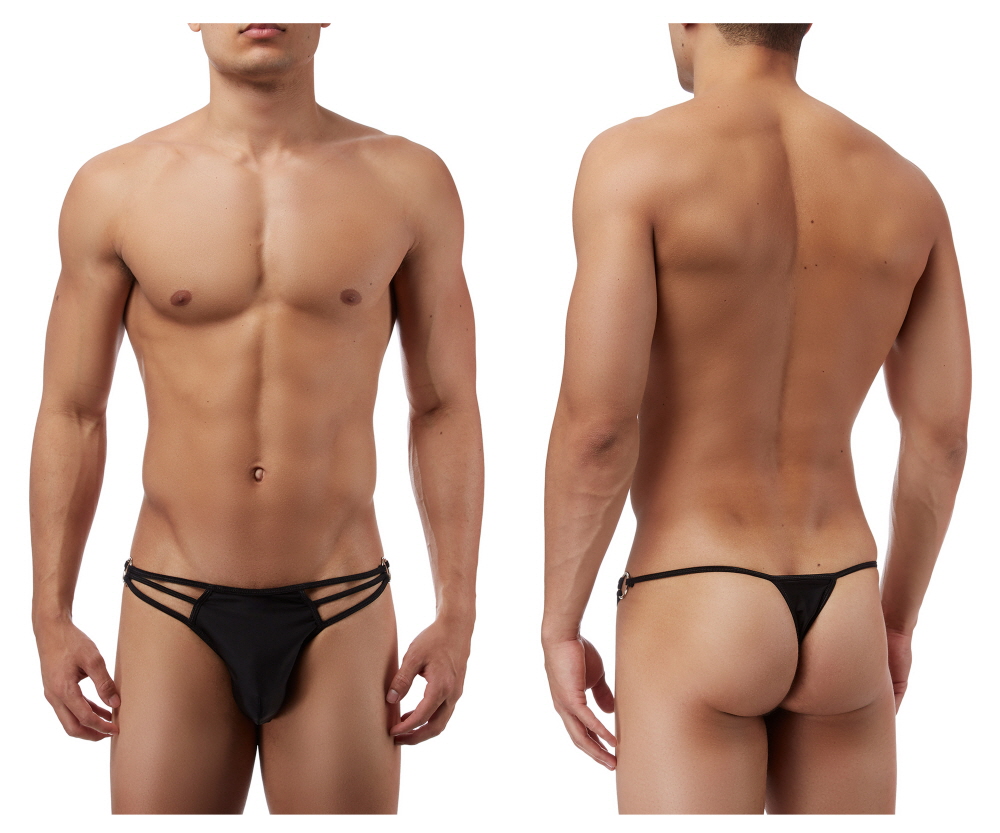 [Male Power] G-Thong with Straps and Rings Black (PAK828)